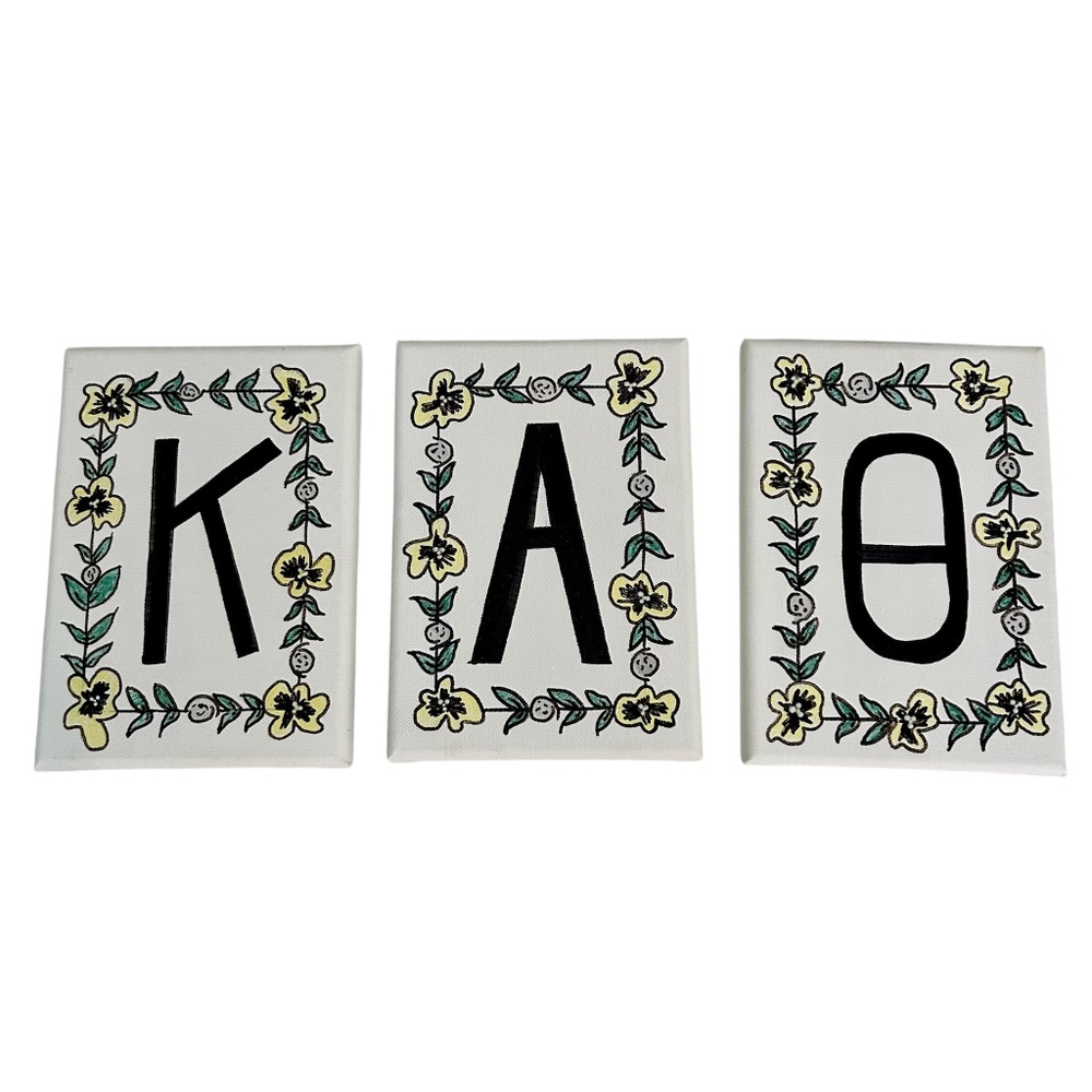 Theta Canvases Kappa Alpha Theta Flower Vine Set of 3 Black Yellow Green KAO